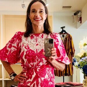 LIKE NEW FARM RIO WOODCUT MINI DRESS PINK AND WHITE- EXTRA SMALL